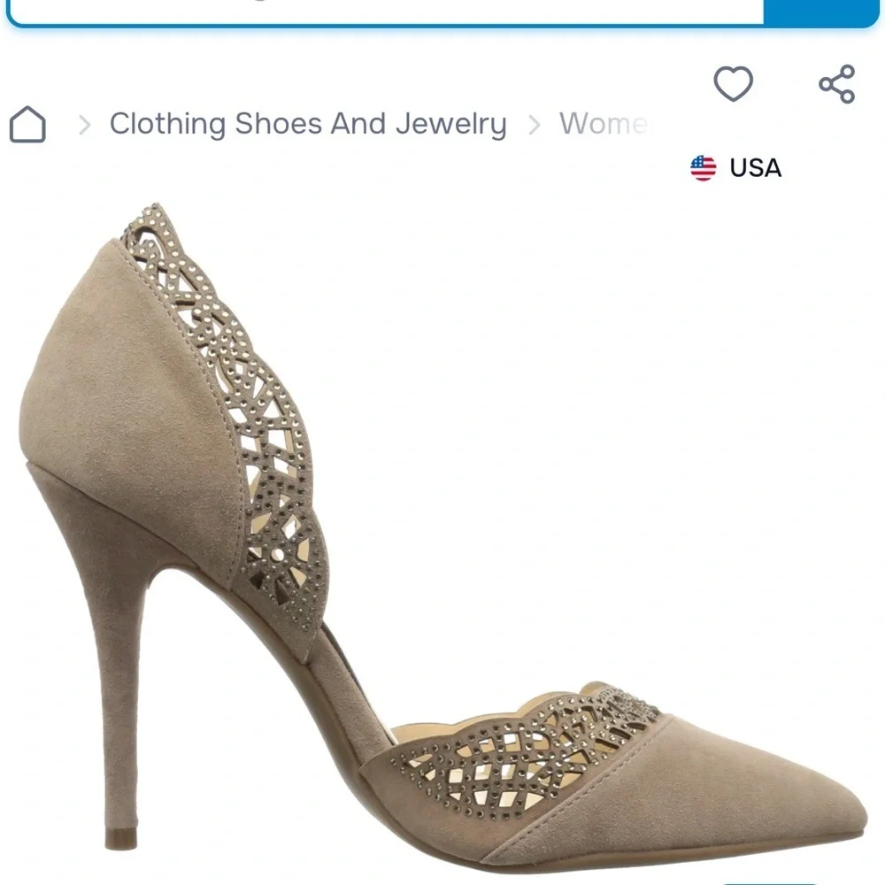 Jessica Simpson‎ Teriann tan suede slip on heels pump embellished cut out trim 7